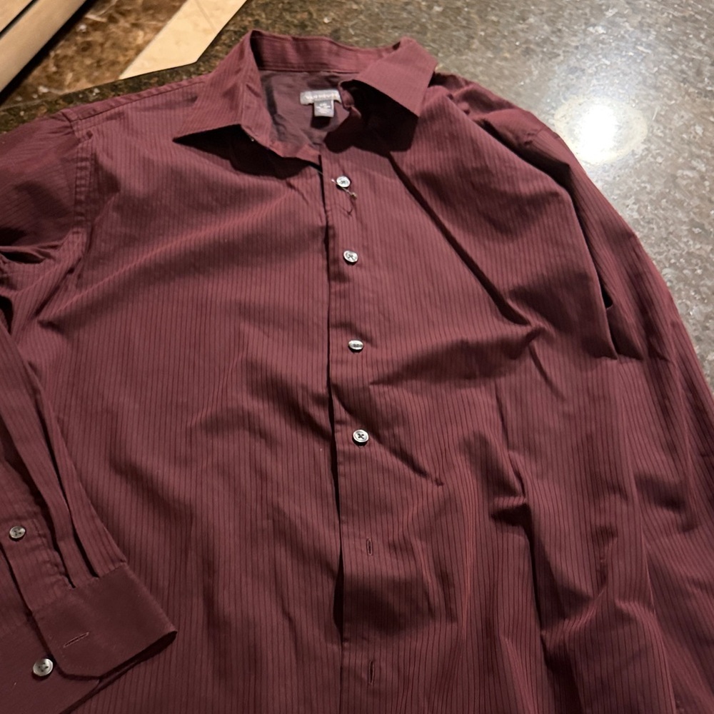 Van Heusen Maroon Pinstripe Dress Shirt